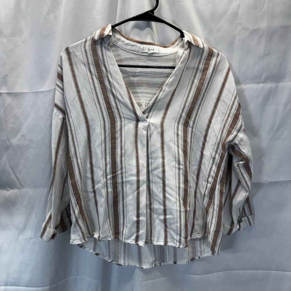 Mine White/Brown Cropped Blouse Size Medium